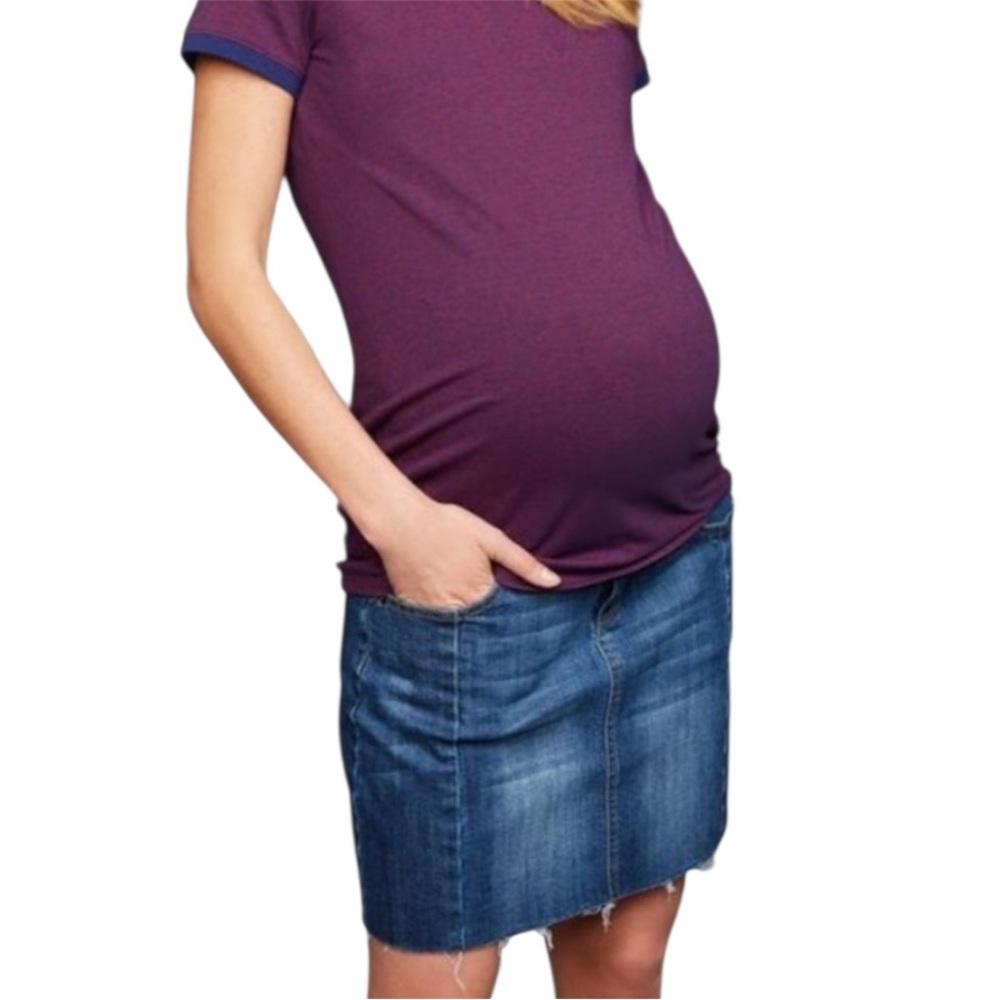 Maternity Denim Skirt NEW Size Large Side Panel blue distressed
